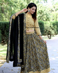 Rajasthnai Bagru Original Handblock Print Pure Cotton Designer Crop Top Stitched Lehenga With Mulmul Dupatta-1