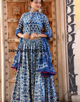 Hand block printed Cotton readymade lehenga set for navratri Dandiya, dance Matching mens kurta, kids lehenga set Family combo preorder only-1