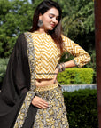 Rajasthnai Bagru Original Handblock Print Pure Cotton Designer Crop Top Stitched Lehenga With Mulmul Dupatta-4