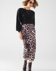 Leopard Print Mid-Rise Flared Midi Skirt
