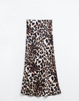 Leopard Print Mid-Rise Flared Midi Skirt