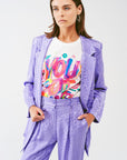 Oversized Zebra Print Blazer in Purple