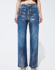 Straight Leg Jeans With Silver Metallic Finish