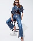 Straight Leg Jeans With Silver Metallic Finish