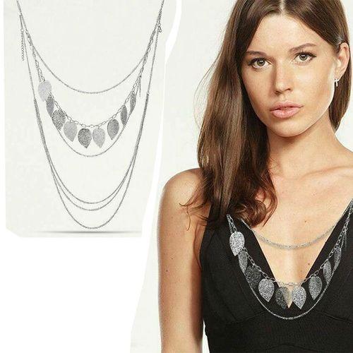 Aquarius Women Silver Leaves Pendant Necklace Jewellery Multi Layer Long Chain - Toi ‘n’ Moi Ltd